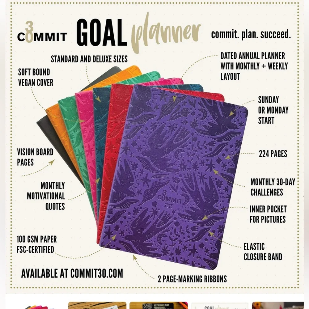 Commit 30 unopened new dated 2026 planner in blue. 7”x10” deluxe size.